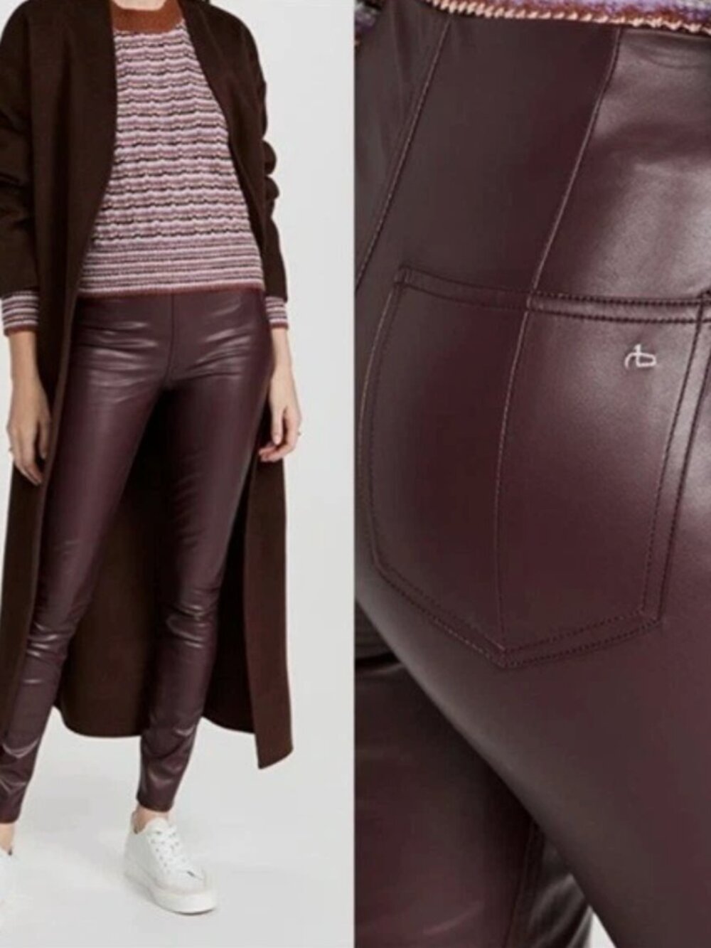 Rag & Bone Nina Vegan Leather Pull On Skinny Pants Maroon M - Picture 10 of 11